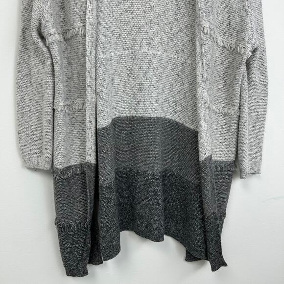 NIC + ZOE Grey Fringe Trim Open Front Cardigan Sweater Womens L - Picture 4 of 6